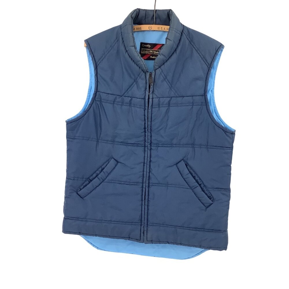Vintage Sears Blue Puffer Vest With Zip Closure & Pockets Outerwear Medium Tall